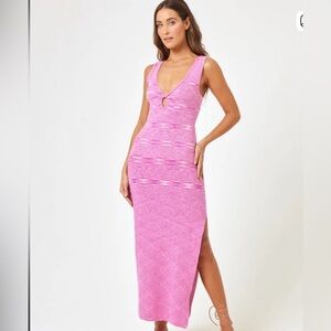 NWT L* Space Florence Pink Knit Space Dye Midi Dress 100% Cotton Sz S